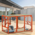 Wooden Cat House, Outdoor Cat Cage With Water Proof Asphalt Planks And Cat Perches, Orange Orange Wood Metal