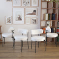 White Dining Chairs Set Of 4, Mid Century Modern Dining Chairs, Kitchen Dining Room Chairs, Curved Backrest Round Upholstered Boucle Dining Chair With Black Metal Legs Metal White Teddy Kitchen Dining Chairs Foam Velvet