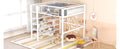 Full Size Metal Loft Bed With 4 Tier Shelves And Storage, White Full White Metal