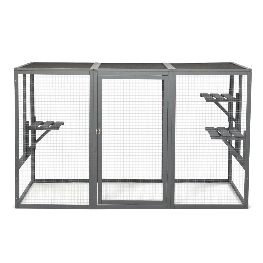 Spacious Wooden Cat Cage With Waterproof Roof With Adjustable Pedals Suitable Gray Black Black Gray Wood