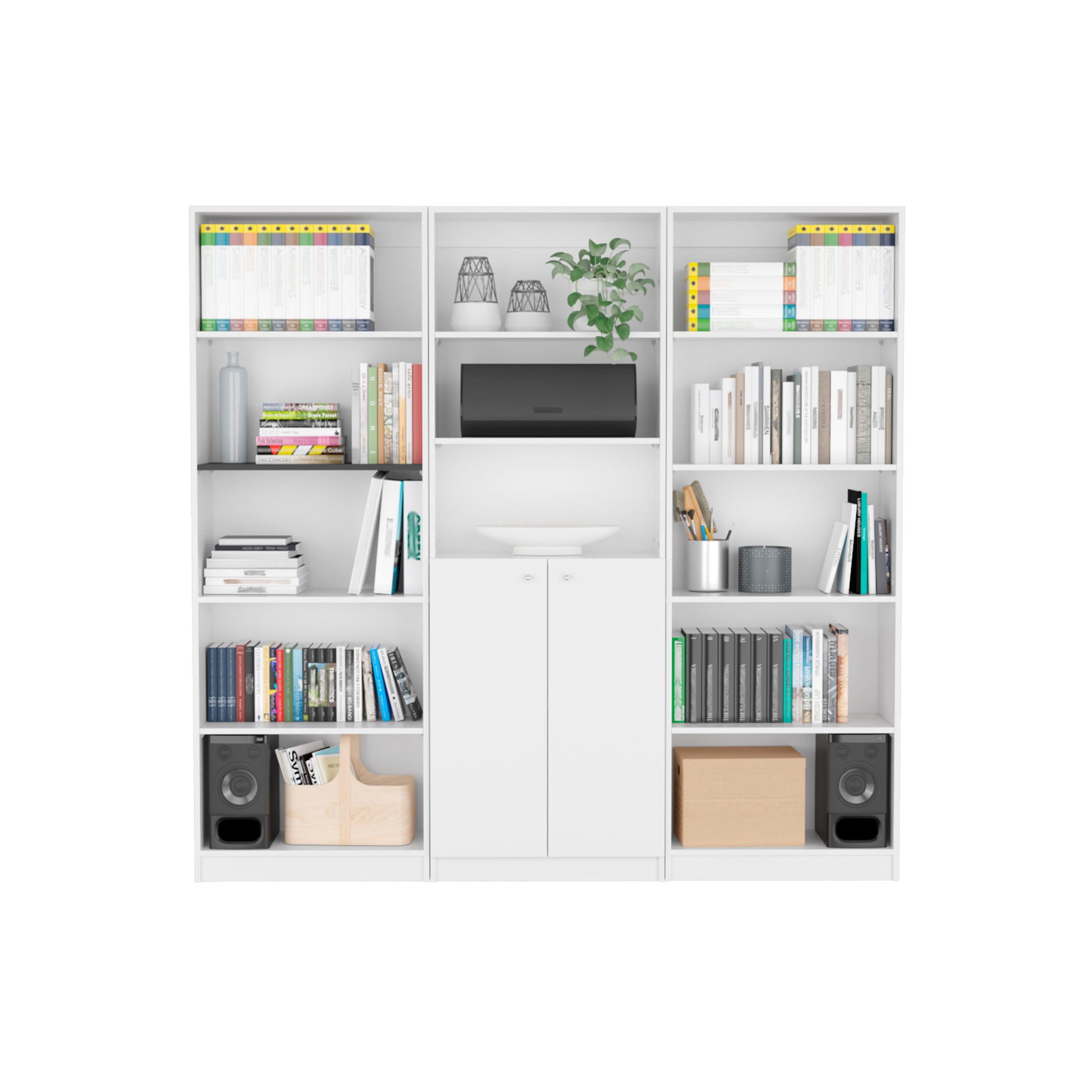 Penrose 3 Piece Living Room Set With 3 Bookcases, White White Particle Board Engineered Wood