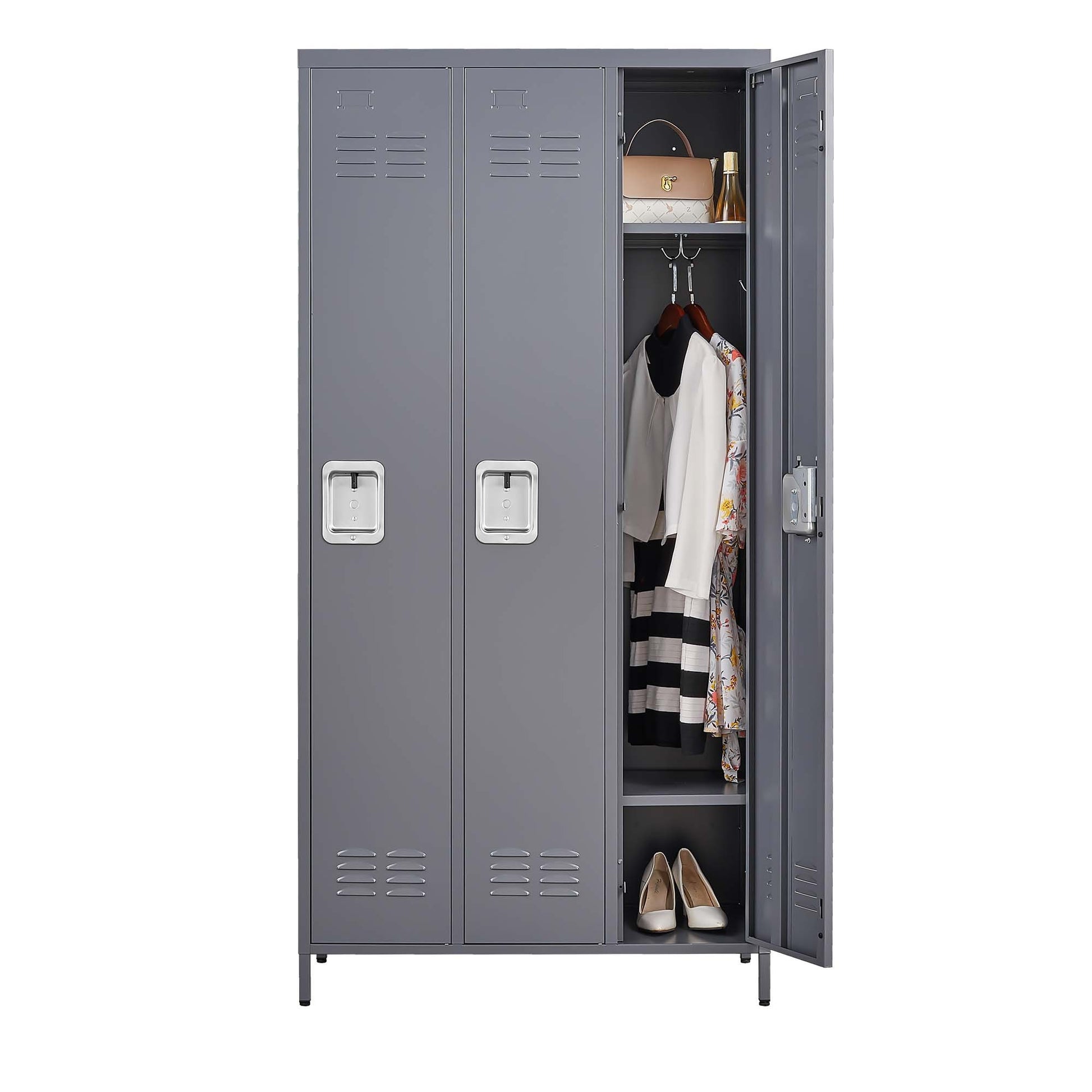 3 Door 72"H Metal Lockers With Lock For Employees,Storage Locker Cabinet For Home Gym Office School Garage,Gray Freestanding 5 Or More Spaces Gray Gym Door Locks Modern Metal Metal