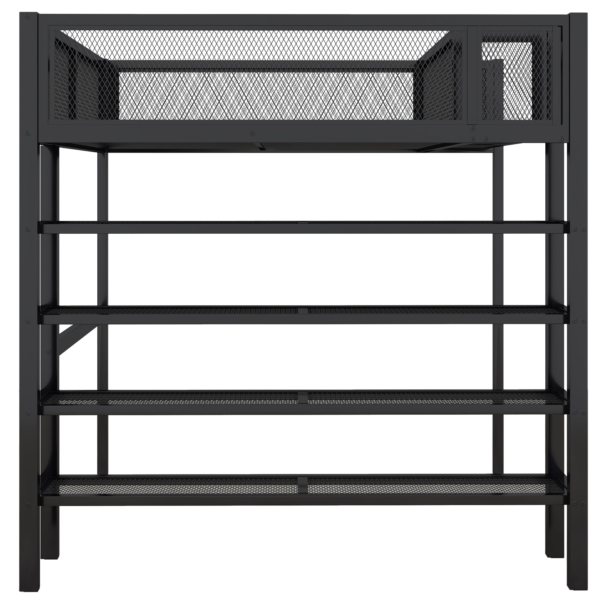 Full Size Metal Loft Bed With 4 Tier Shelves And Storage, Black Full Black Metal