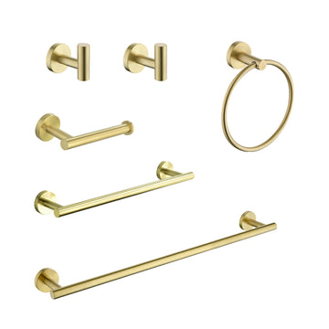 6 Piece Stainless Steel Bathroom Towel Rack Set Wall Mount Brushed Gold Stainless Steel