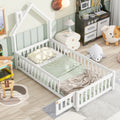 Twin House Shaped Headboard Floor Bed With Fence,White Twin White Wood Bedroom American Design Pine Bed Frame Pine