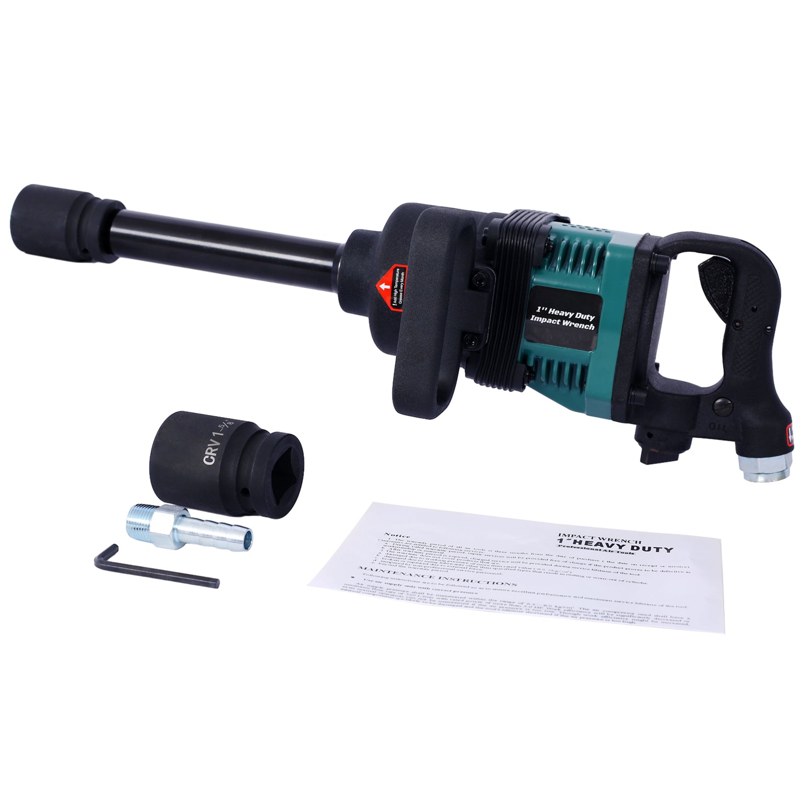 Industrial 1" Inch Air Impact Wrench Long Shank Pneumatic Truck With 38Mm & 41Mm Socket Green Abs