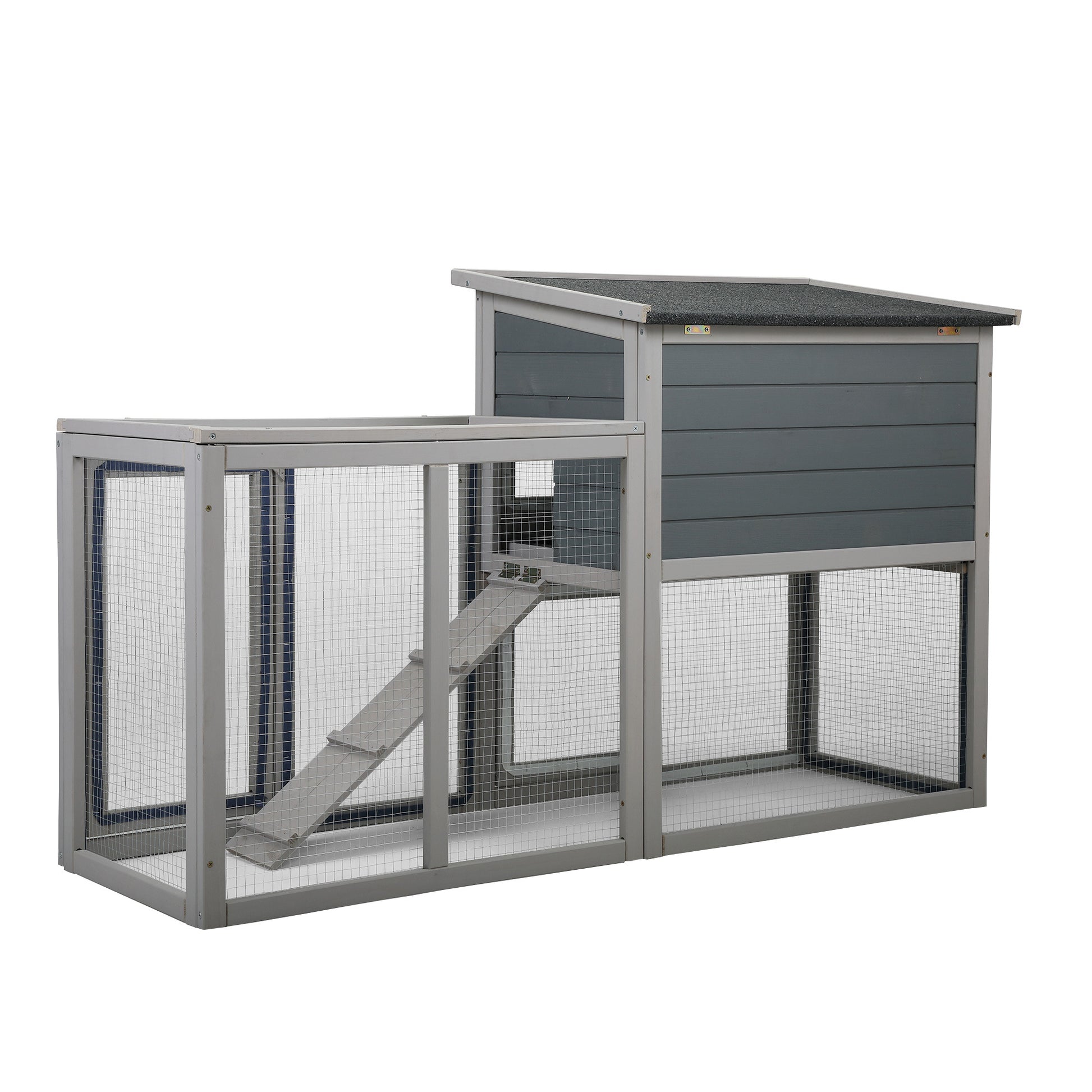 Wooden Rabbit Hutch Chicken Coop With 1 Removable Tray And 3 Lockable Doors For Indoor And Outdoor Use, Gray White Gray Wood Metal