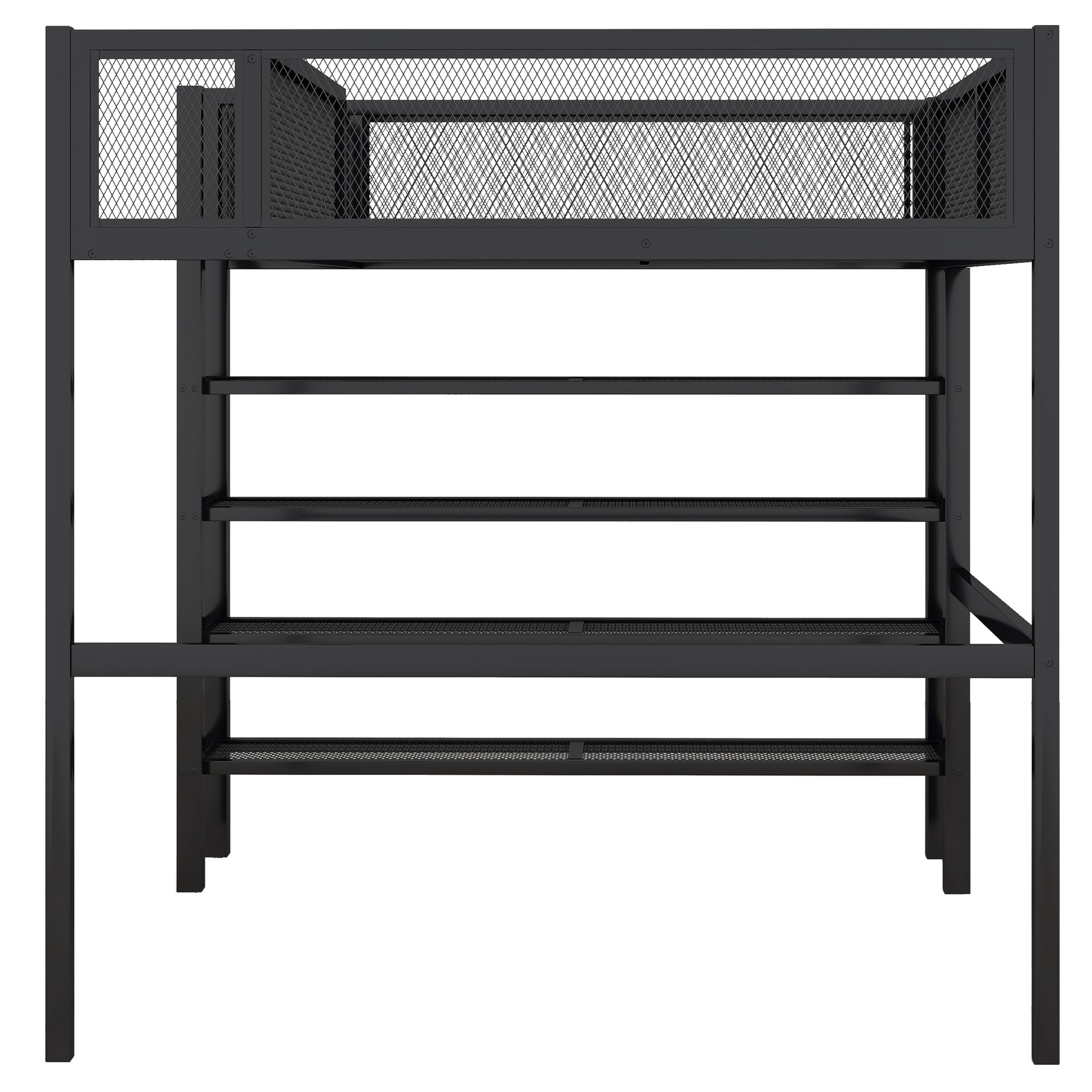 Full Size Metal Loft Bed With 4 Tier Shelves And Storage, Black Full Black Metal