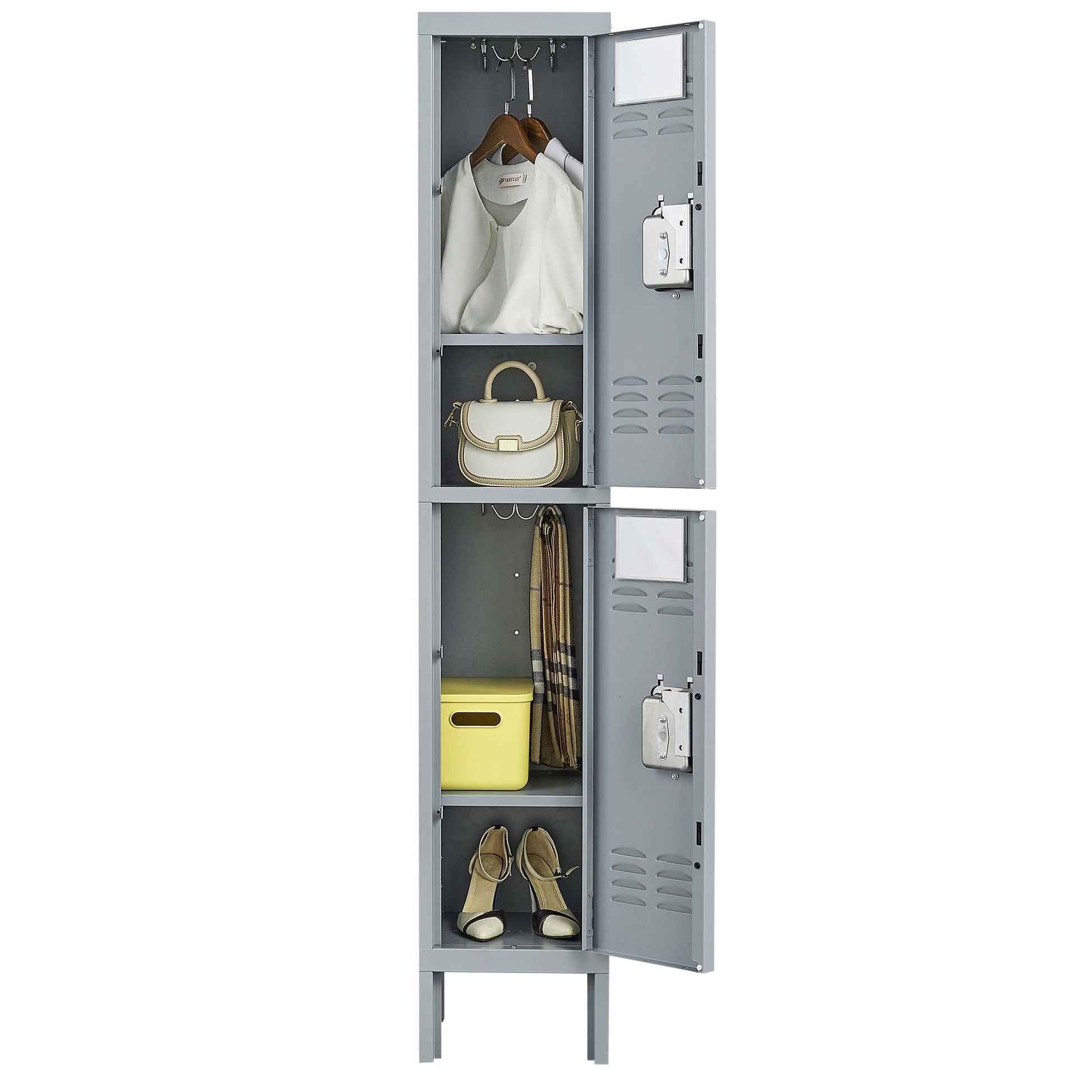 2 Door 66"H Metal Lockers With Lock For Employees,Storage Locker Cabinet For Home Gym Office School Garage,Gray Freestanding 3 4 Spaces Gray Gym Door Locks Modern Metal Metal