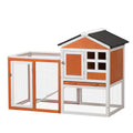 2 Story Wooden Rabbit Hutch Bunny Cage, Chicken Coop, Pet House For Small Animals, Orange White Orange Wood Metal