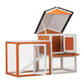 2 Story Wooden Rabbit Hutch Bunny Cage, Chicken Coop, Pet House For Small Animals, Orange White Orange Wood Metal