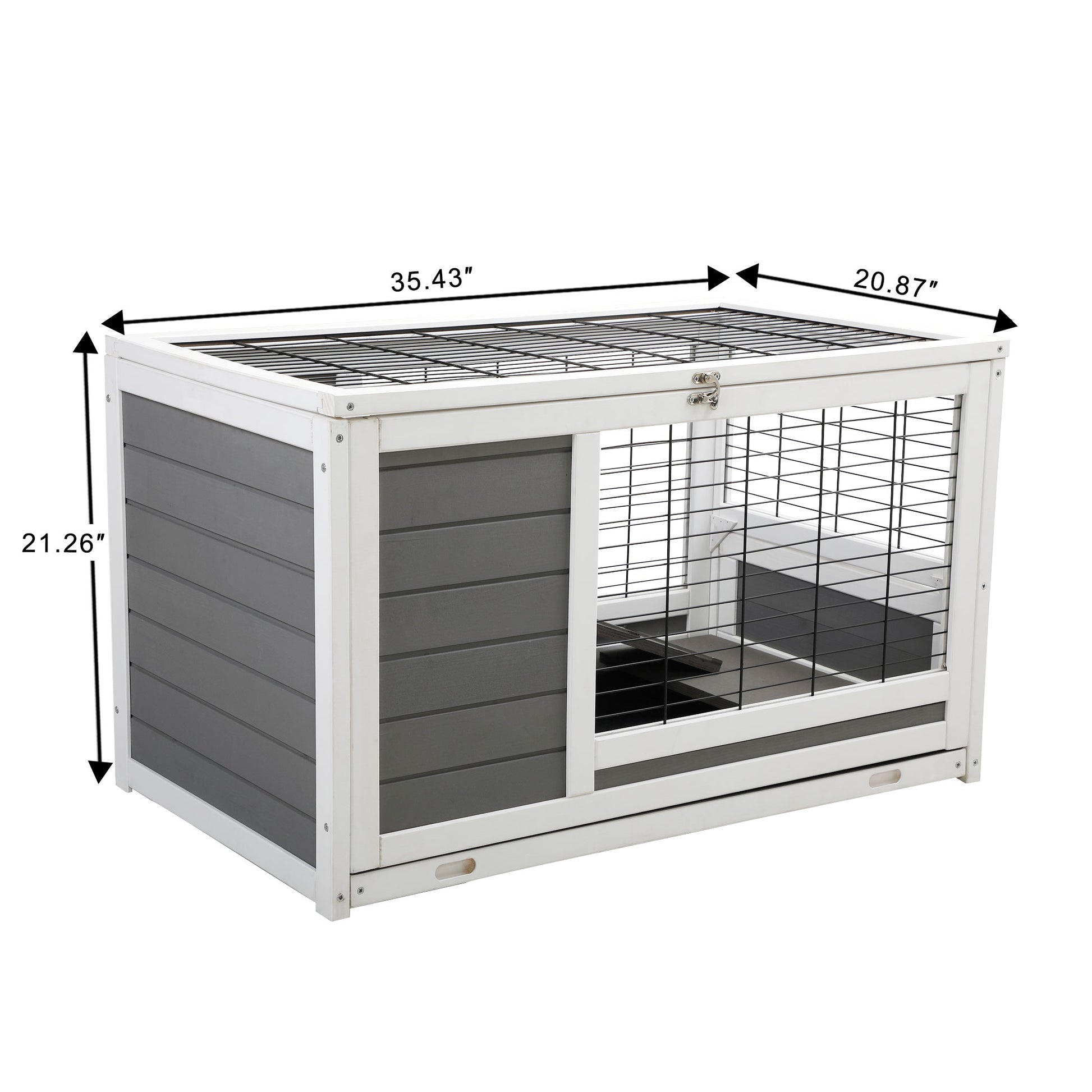 Luxury 2 Storey Pet House Box Wooden Cage Comfy Cabin For Small Animals, Grey White Grey Wood