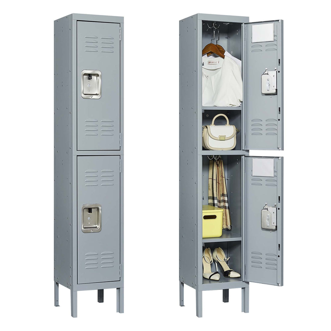 2 Door 66"H Metal Lockers With Lock For Employees,Storage Locker Cabinet For Home Gym Office School Garage,Gray Freestanding 3 4 Spaces Gray Gym Door Locks Modern Metal Metal