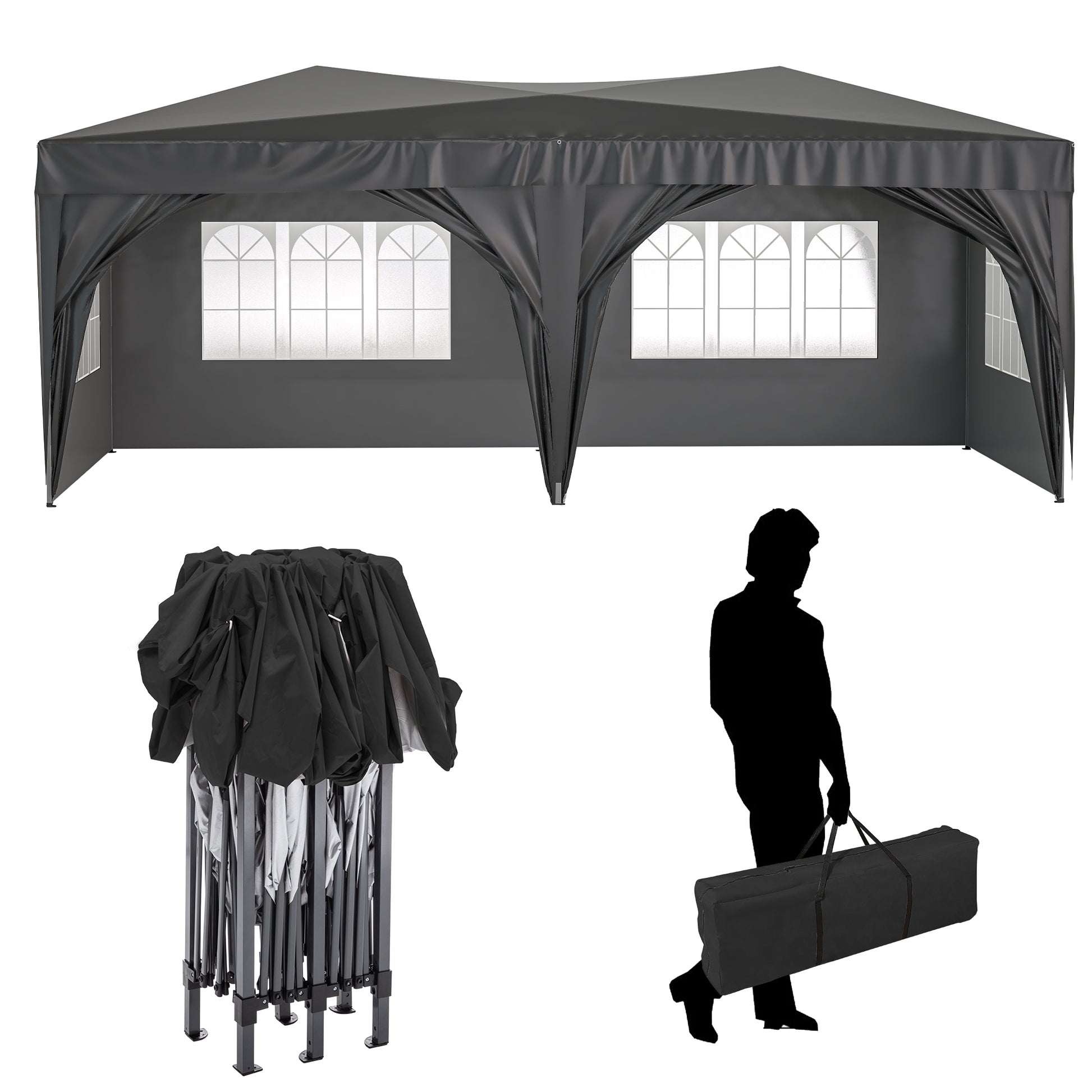 10'X20' Ez Pop Up Canopy Outdoor Portable Party Folding Tent With 6 Removable Sidewalls Carry Bag 6Pcs Weight Bag Beige Black Black Metal