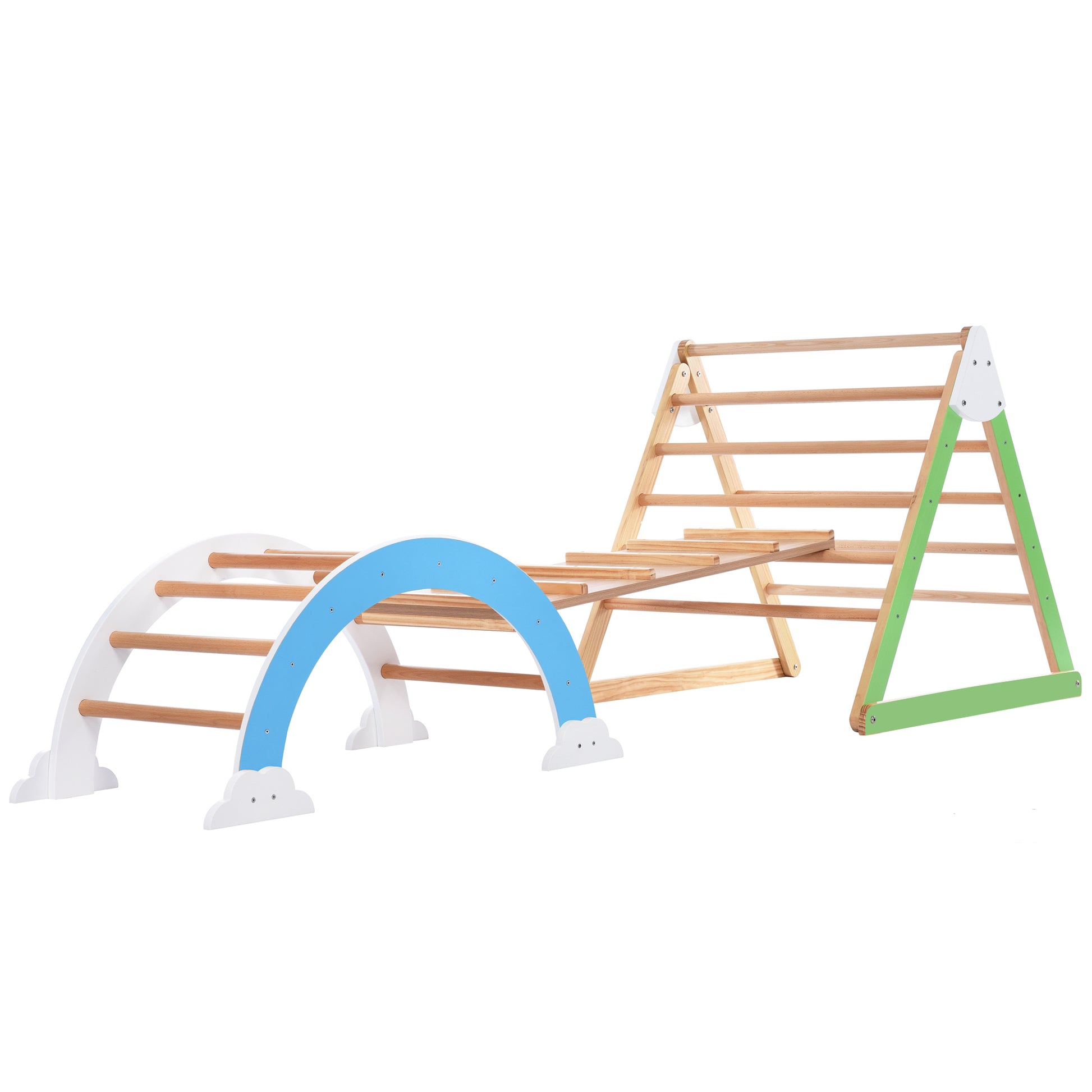 Wooden Climbing Triangle Toys Indoor Arc Climber Jungle With Ramp And Arch Toy Rocker, Reversible Multifunction Playset Natural Wood Playground Natural Wood Wood