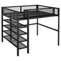 Full Size Metal Loft Bed With 4 Tier Shelves And Storage, Black Full Black Metal