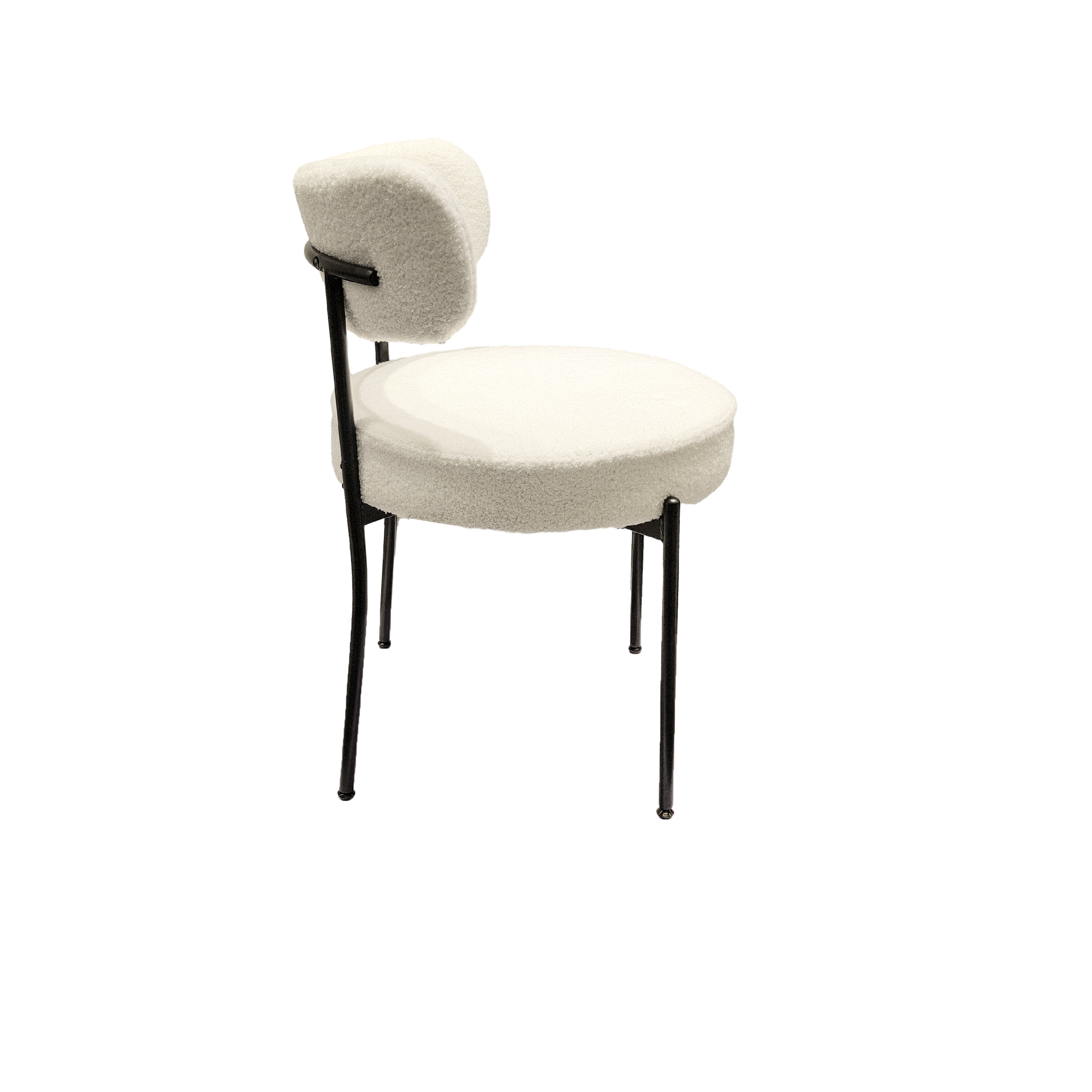 White Dining Chairs Set Of 4, Mid Century Modern Dining Chairs, Kitchen Dining Room Chairs, Curved Backrest Round Upholstered Boucle Dining Chair With Black Metal Legs Metal White Teddy Kitchen Dining Chairs Foam Velvet