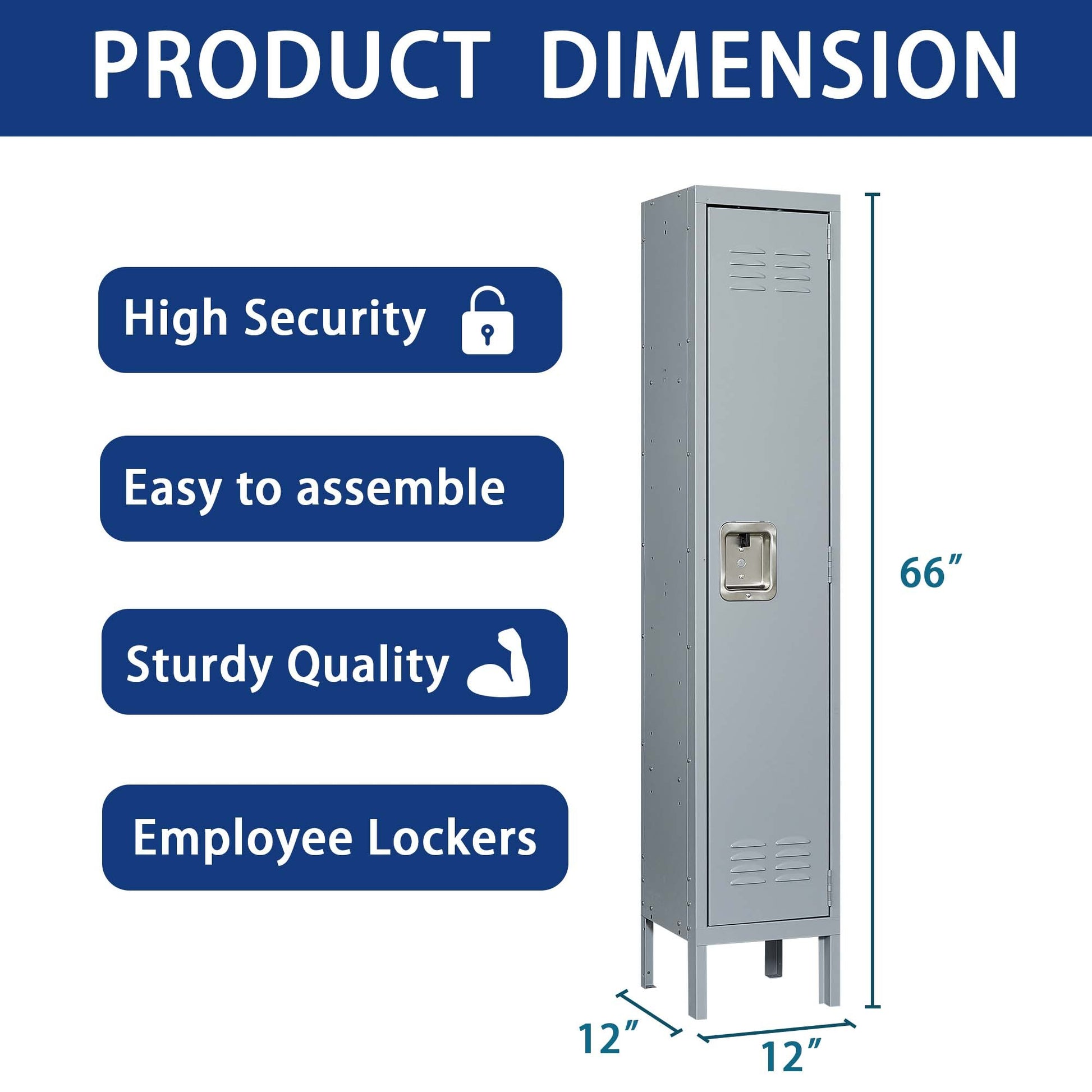 1 Door 66"H Metal Lockers With Lock For Employees,Storage Locker Cabinet For Home Gym Office School Garage,Gray Freestanding 3 4 Spaces Gray Gym Door Locks Modern Metal Metal