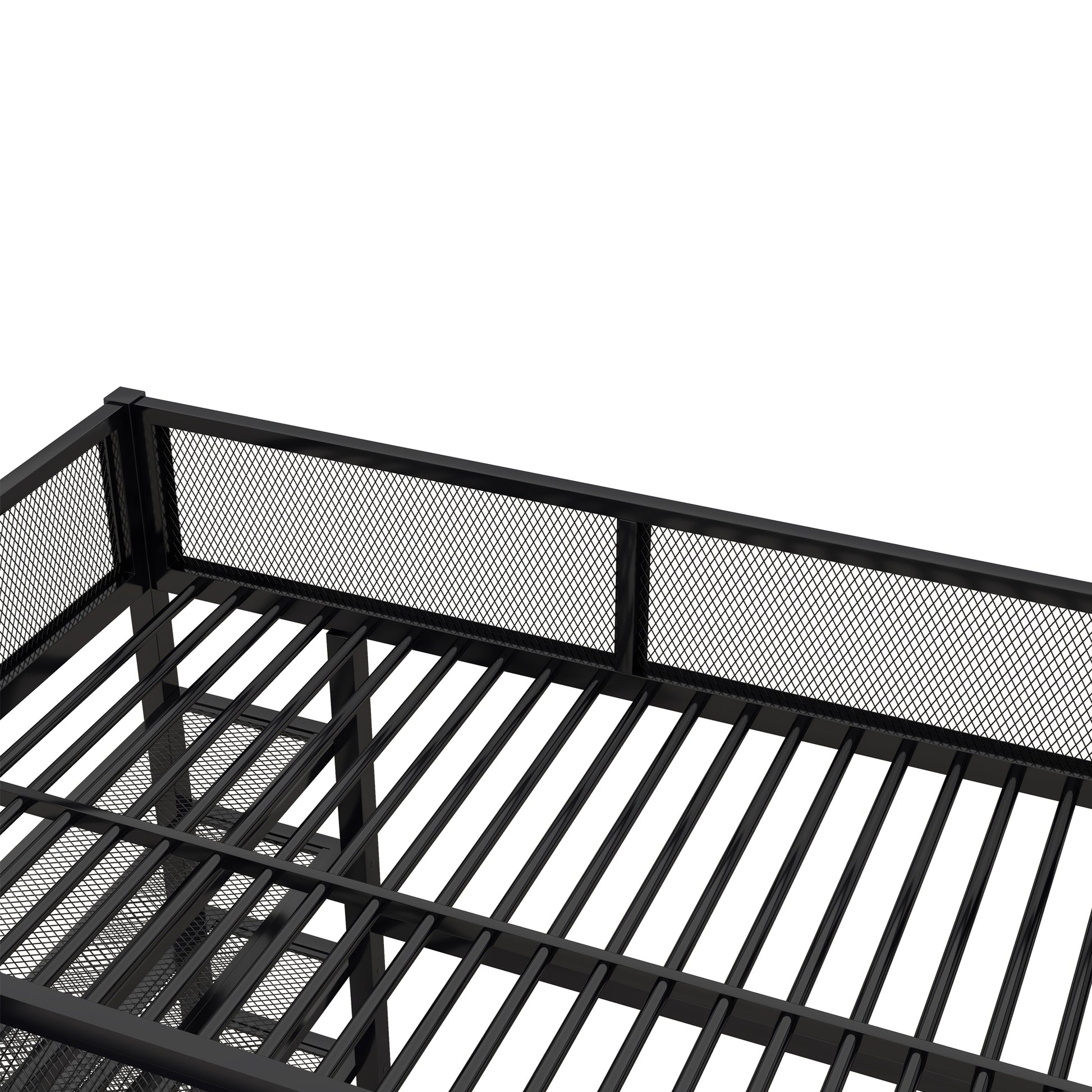 Full Size Metal Loft Bed With 4 Tier Shelves And Storage, Black Full Black Metal