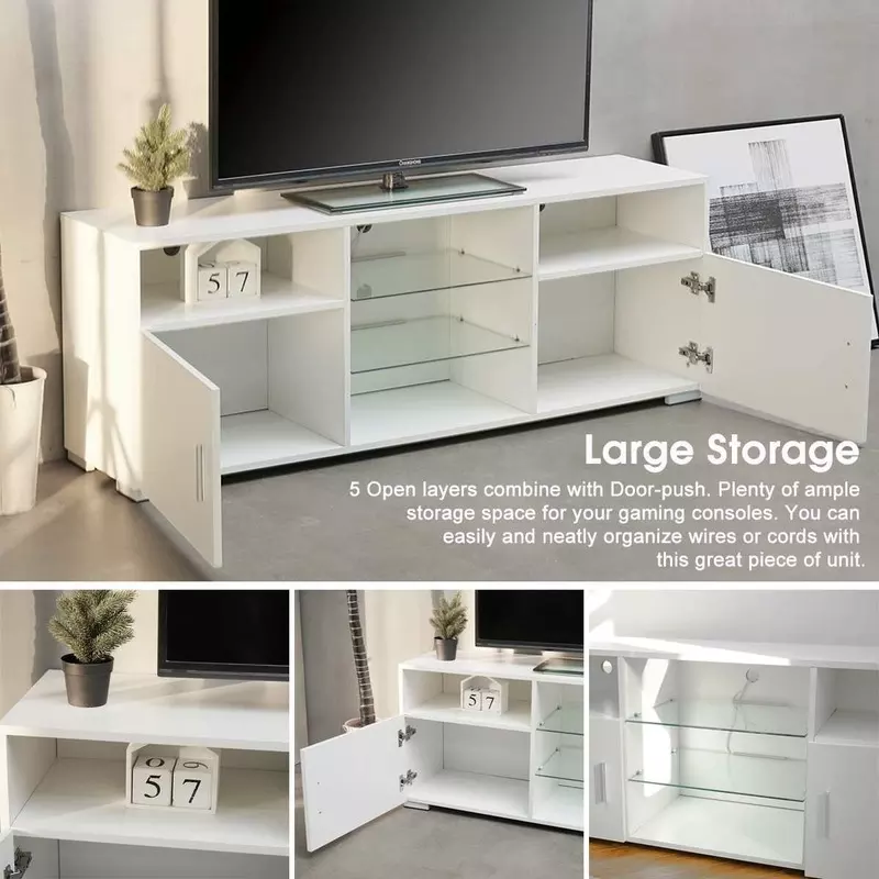 Tv Stand For 32 60 Inch Tv, Modern Television Table Center Media Console With Drawer And Led Lights, Matt Entertainment Center For Living Game Room Bedroom. White White Bedroom 50 59 Inches 50 59 Inches Modern Poplar 50 Inches Particle Board Particle