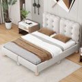 Queen Size Upholstered Platform Bed With Support Legs,Beige Beige Upholstered