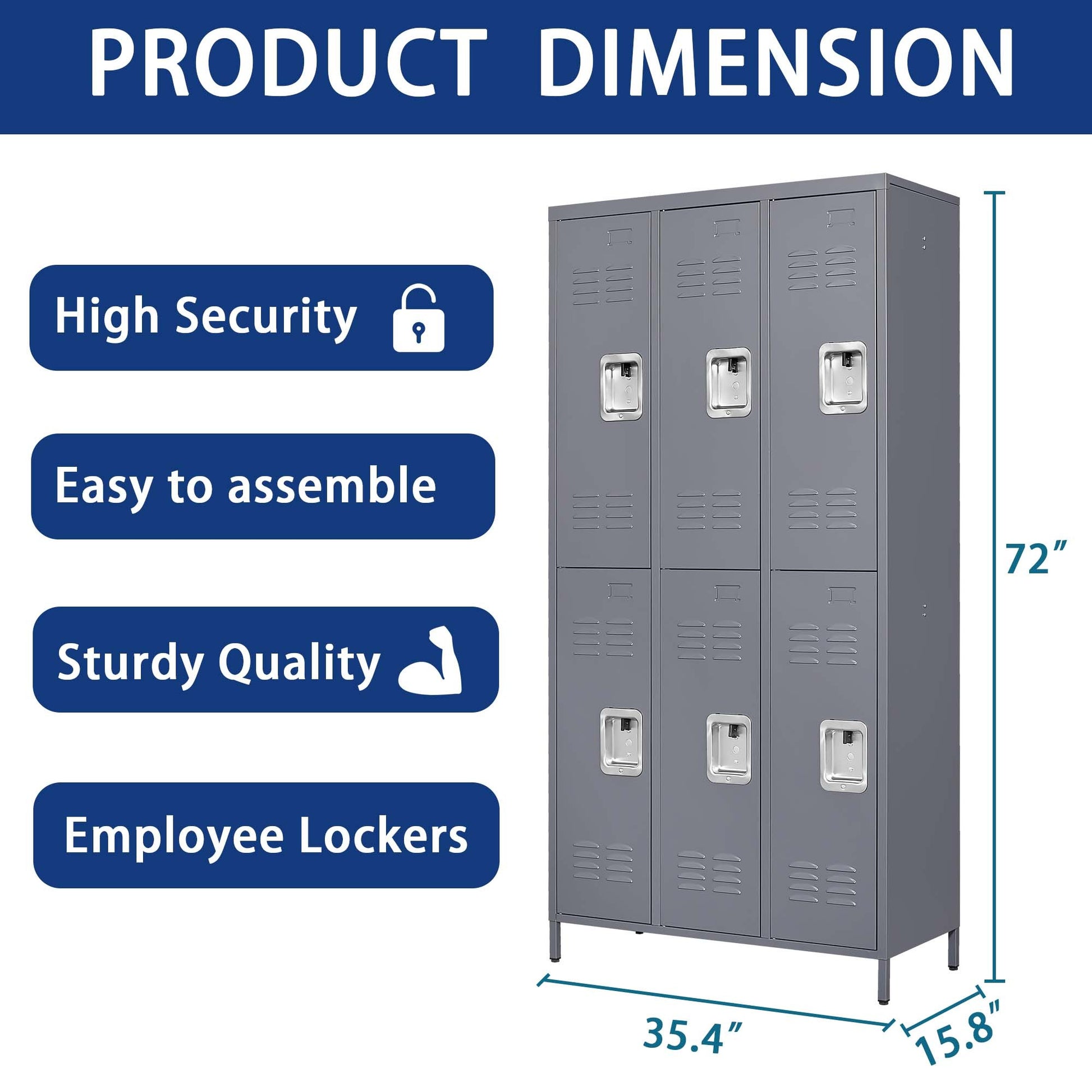 6 Door 72"H Metal Lockers With Lock For Employees,Storage Locker Cabinet For Home Gym Office School Garage,Gray Freestanding 5 Or More Spaces Gray Gym Door Locks Modern Metal Metal