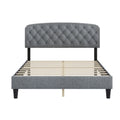 Queen Size Adjustable Headboard With Fine Linen Upholstery And Button Tufting For Bedroom, Wave Top Light Grey Light Grey Wood