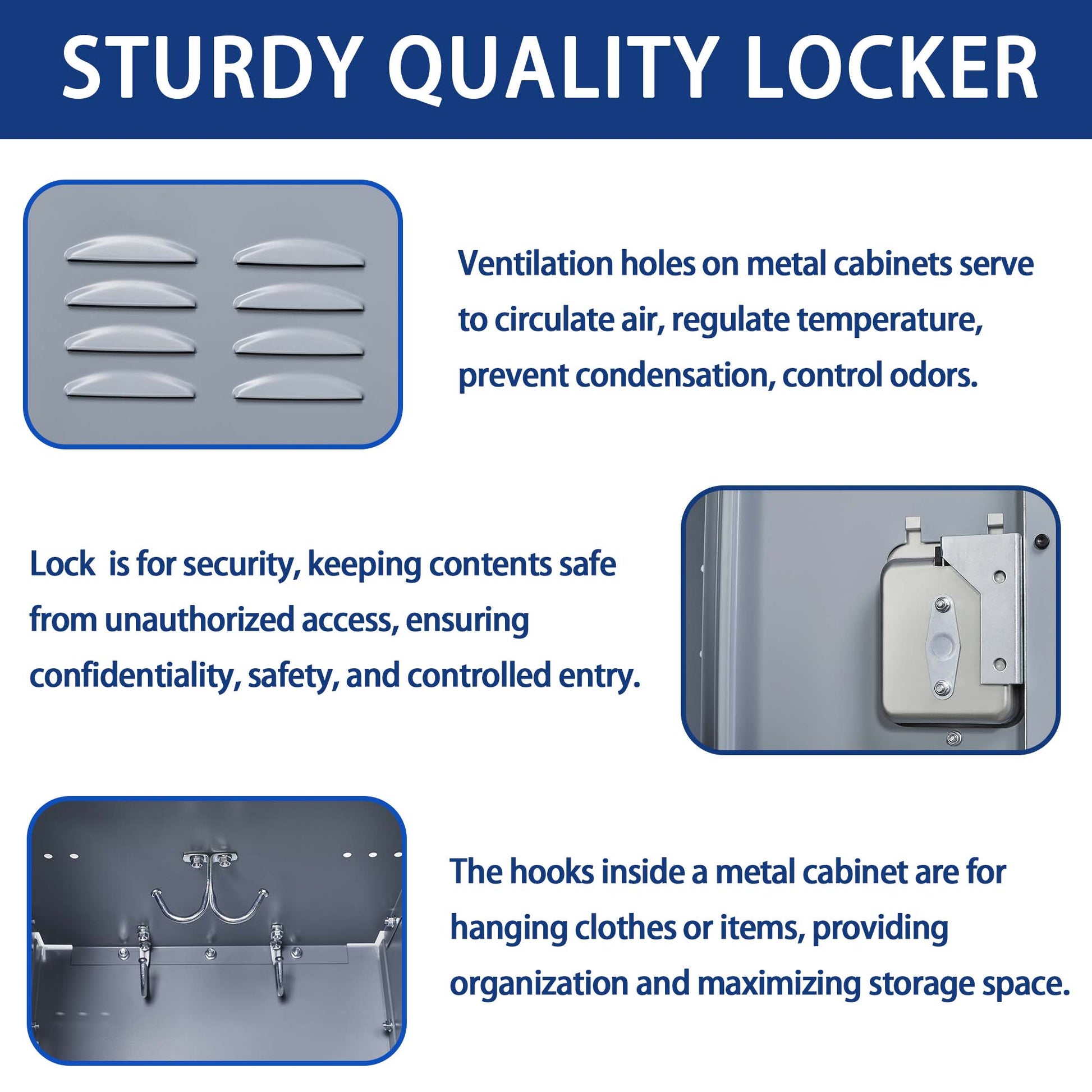 3 Door 66"H Metal Lockers With Lock For Employees,Storage Locker Cabinet For Home Gym Office School Garage,Gray Freestanding 3 4 Spaces Gray Gym Door Locks Modern Metal Metal