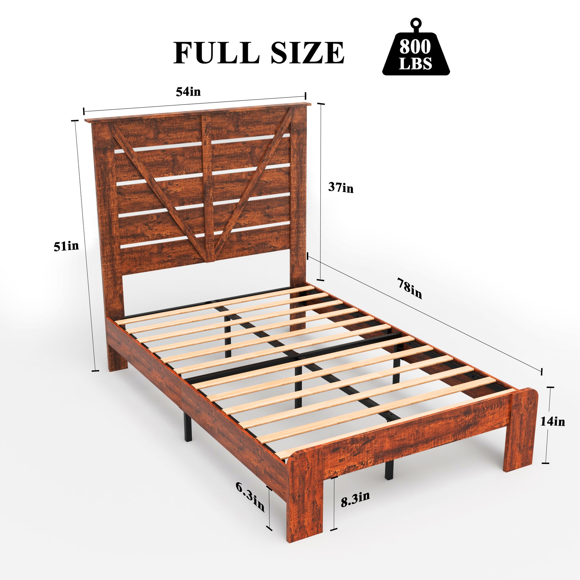 Full Bed Frame Headboardwood Platform Bed Framenoise Free,No Box Spring Needed And Easy Assembly Tool,Large Under Bed Storage, Vintage Brown Box Spring Not Required Full Dark Brown Wood Brown Bedroom Bed Frame Metal & Wood