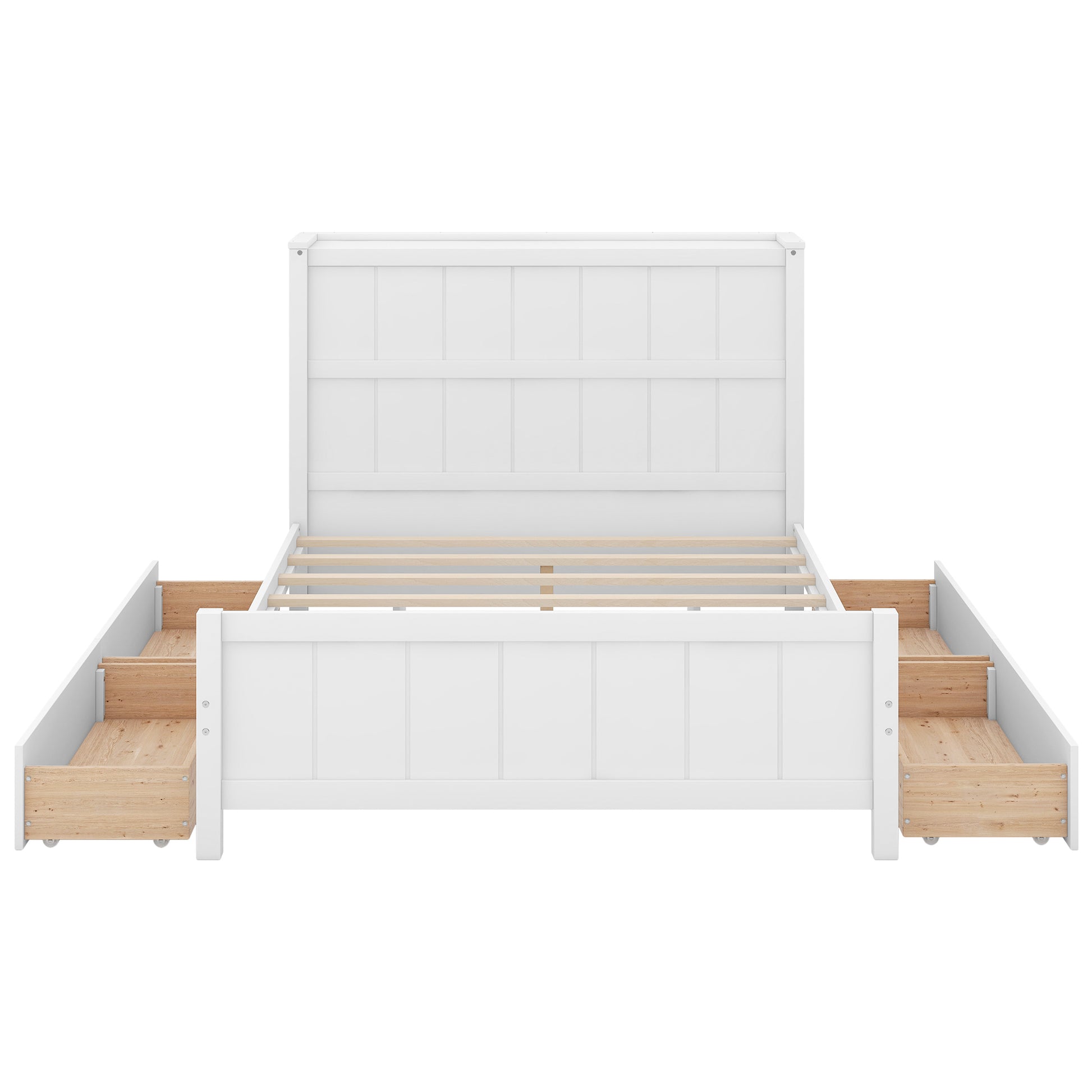 Full Size Platform Bed With Drawers And Storage Shelves, White White Solid Wood Mdf