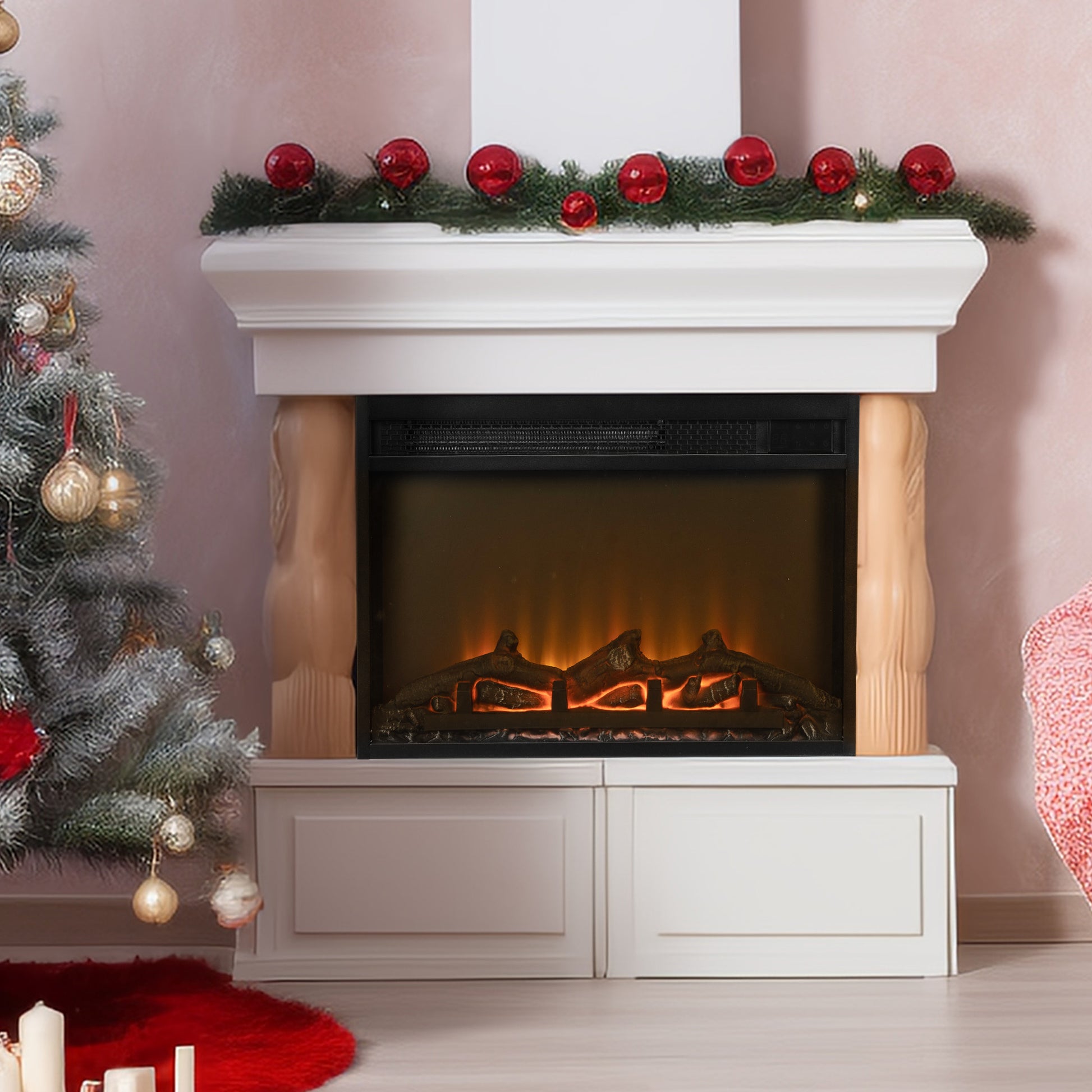 Electric Fireplace With Remote Control And Temperature Adjustment Set, Black Black Metal