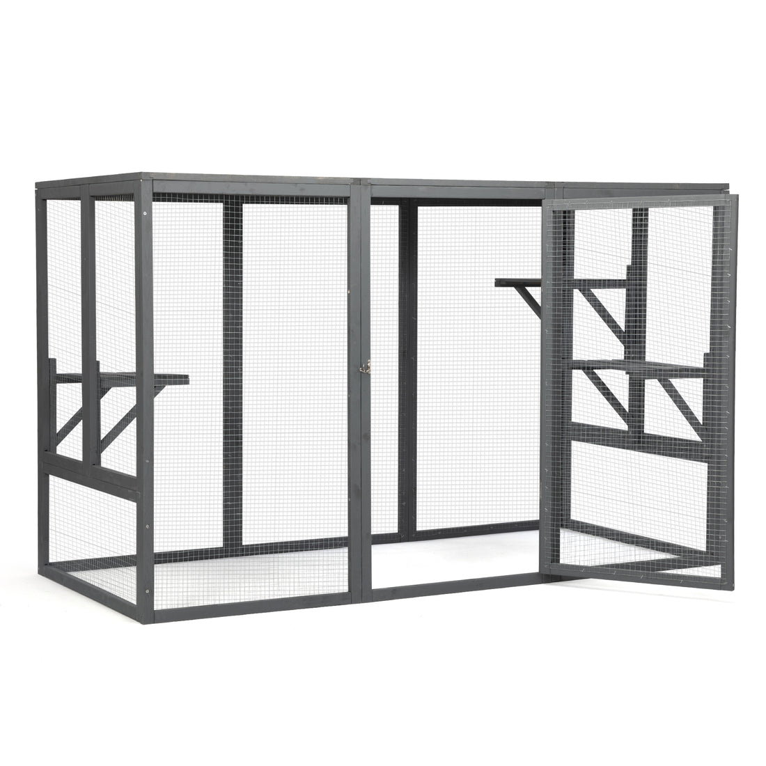 Spacious Wooden Cat Cage With Waterproof Roof With Adjustable Pedals Suitable Gray Black Black Gray Wood