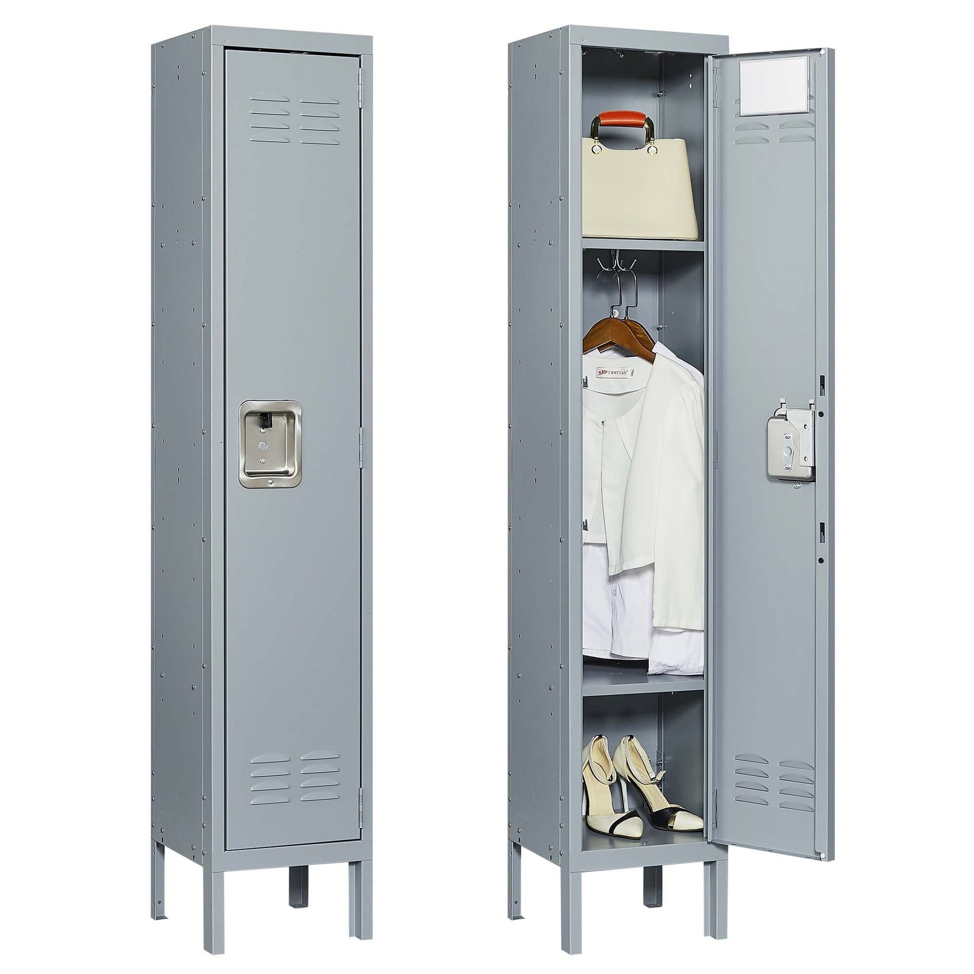 1 Door 66"H Metal Lockers With Lock For Employees,Storage Locker Cabinet For Home Gym Office School Garage,Gray Freestanding 3 4 Spaces Gray Gym Door Locks Modern Metal Metal