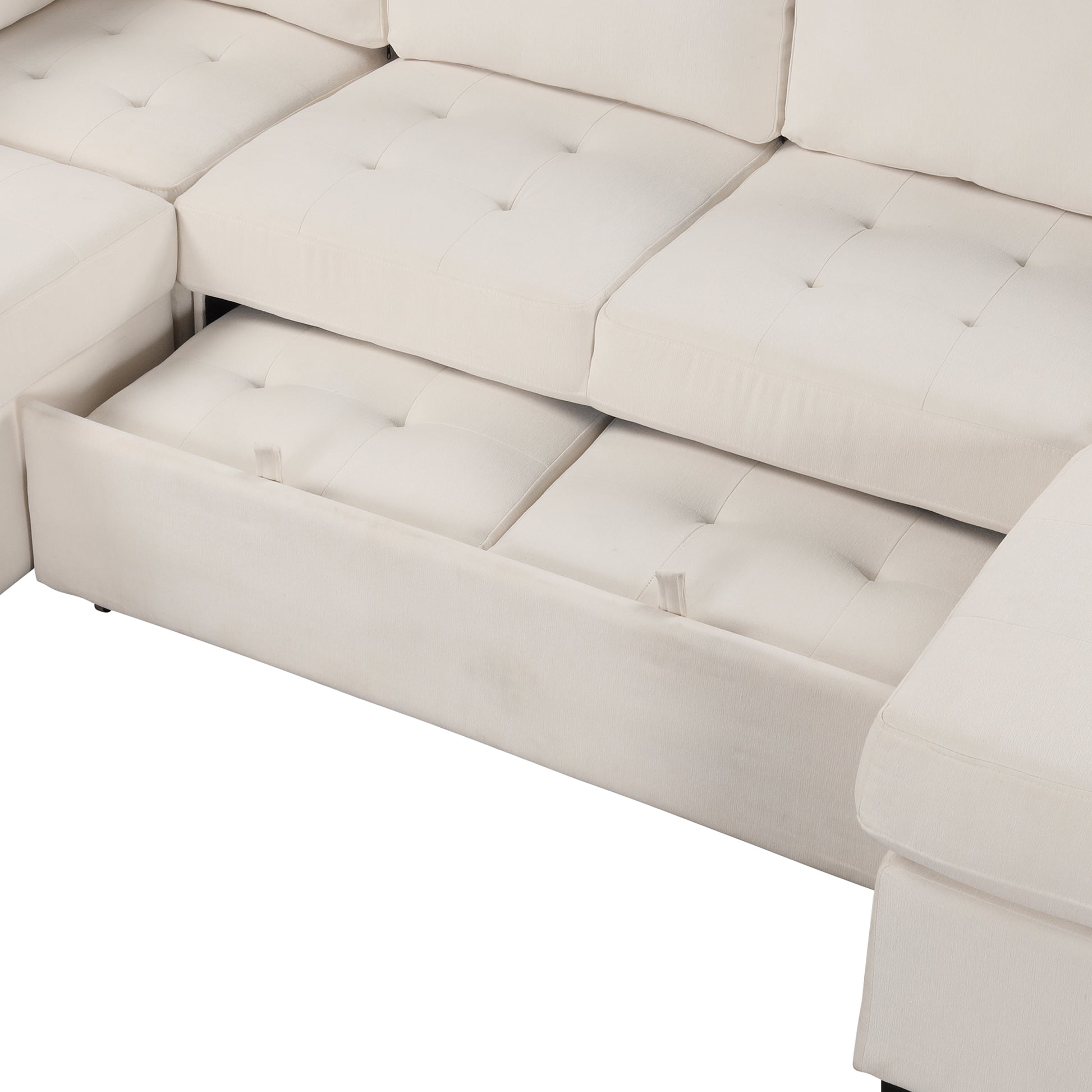 Sectional Sleeper Sofa With Pull Out Bed And Lounge Chair, Usb And Type C Interfaces, Suitable For Living Room, Office, And Spacious Spaces Beige Polyester