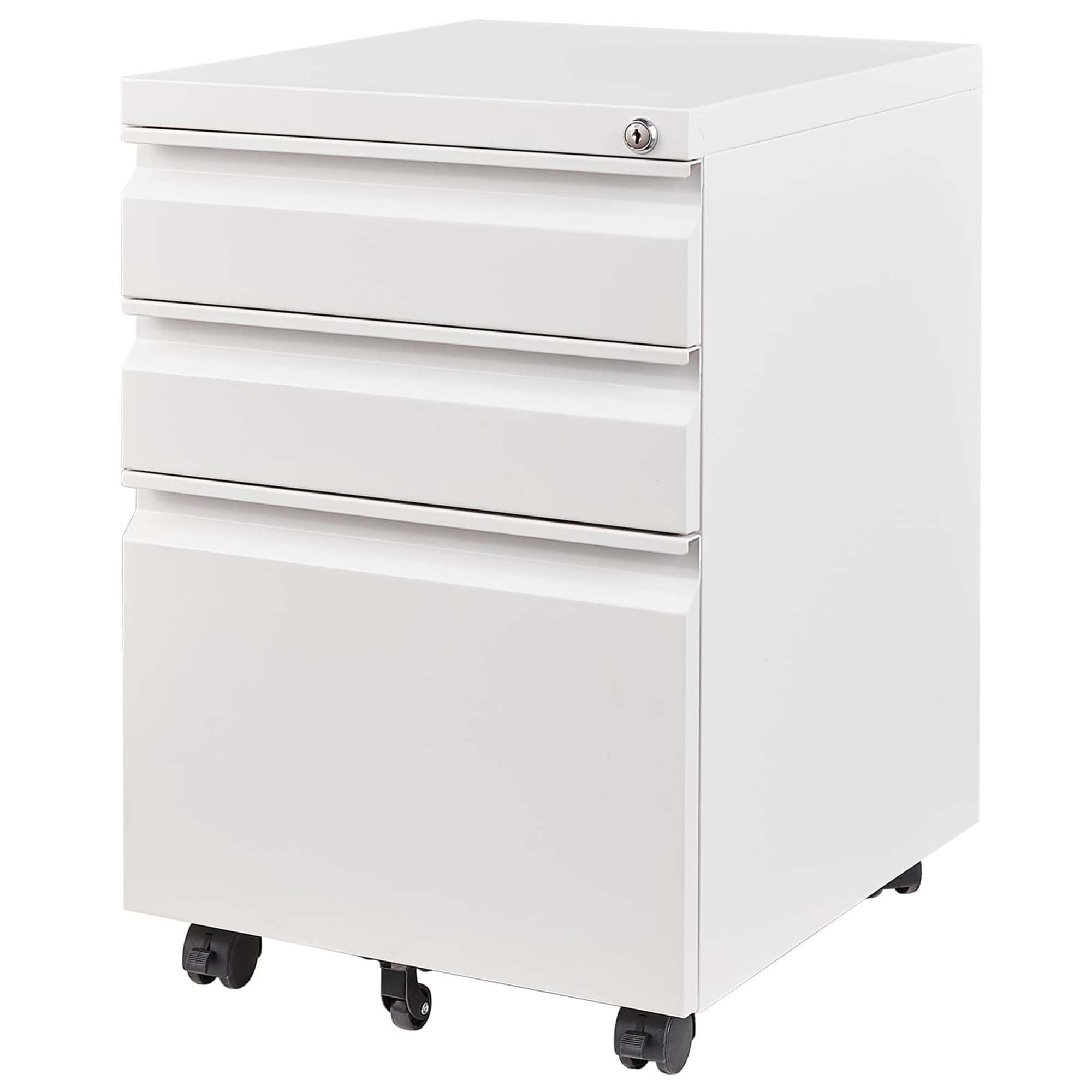 3 Drawer Mobile File Cabinet With Lock,Metal Filing Cabinets For Home Office Organizer Letters Legal A4,Fully Assembled,White Filing Cabinets 3 4 Drawers White Office Drawers Included Modern Metal Metal