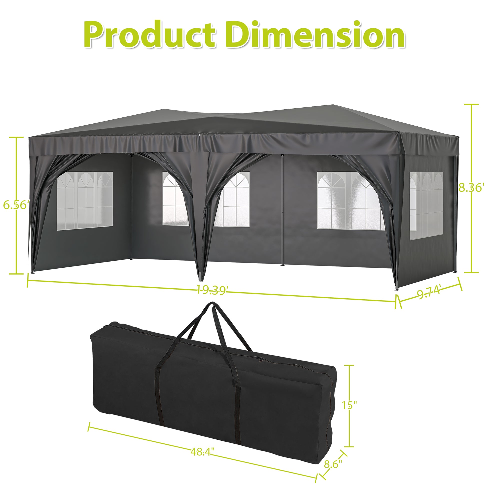 10'X20' Ez Pop Up Canopy Outdoor Portable Party Folding Tent With 6 Removable Sidewalls Carry Bag 6Pcs Weight Bag Beige Black Black Metal