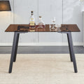Modern Minimalist Style Rectangular Tea Brown Glass Dining Table, Tempered Glass Tabletop And Black Metal Legs, Suitable For Kitchen, Dining Room, And Living Room, 51 