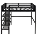 Full Size Metal Loft Bed With 4 Tier Shelves And Storage, Black Full Black Metal