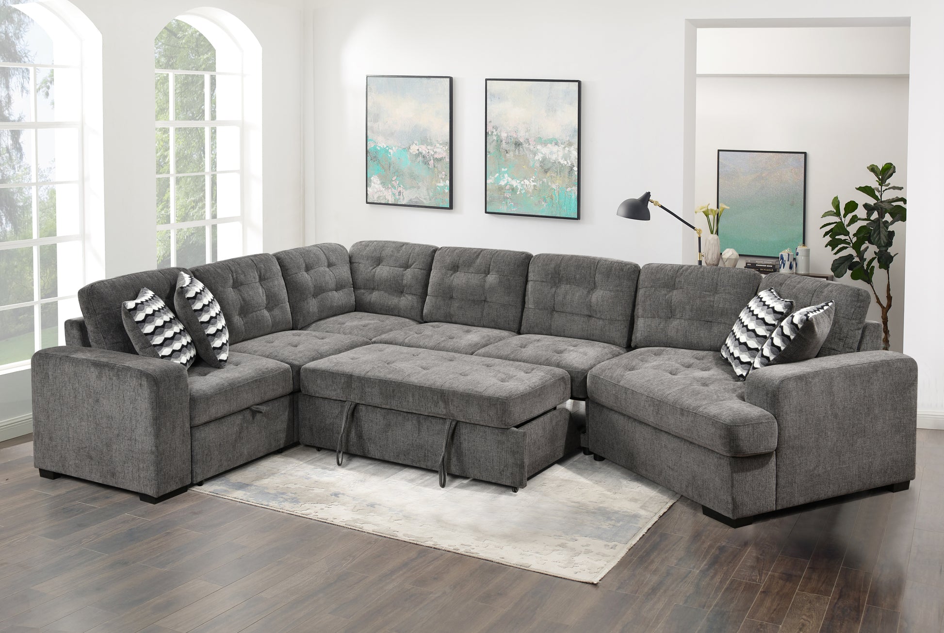 149" Oversized Sectional Modern Large Upholstered U Shape Sectional Sofa, Extra Wide Chaise Lounge Couch For Home, Bedroom, Apartment, Dorm, Office, Ebony Ebony Wood Primary Living Space Modern Square Arms Foam Upholstered