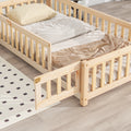 Twin House Shaped Headboard Floor Bed With Fence,Natural Twin Natural Wood Bedroom American Design Pine Bed Frame Pine