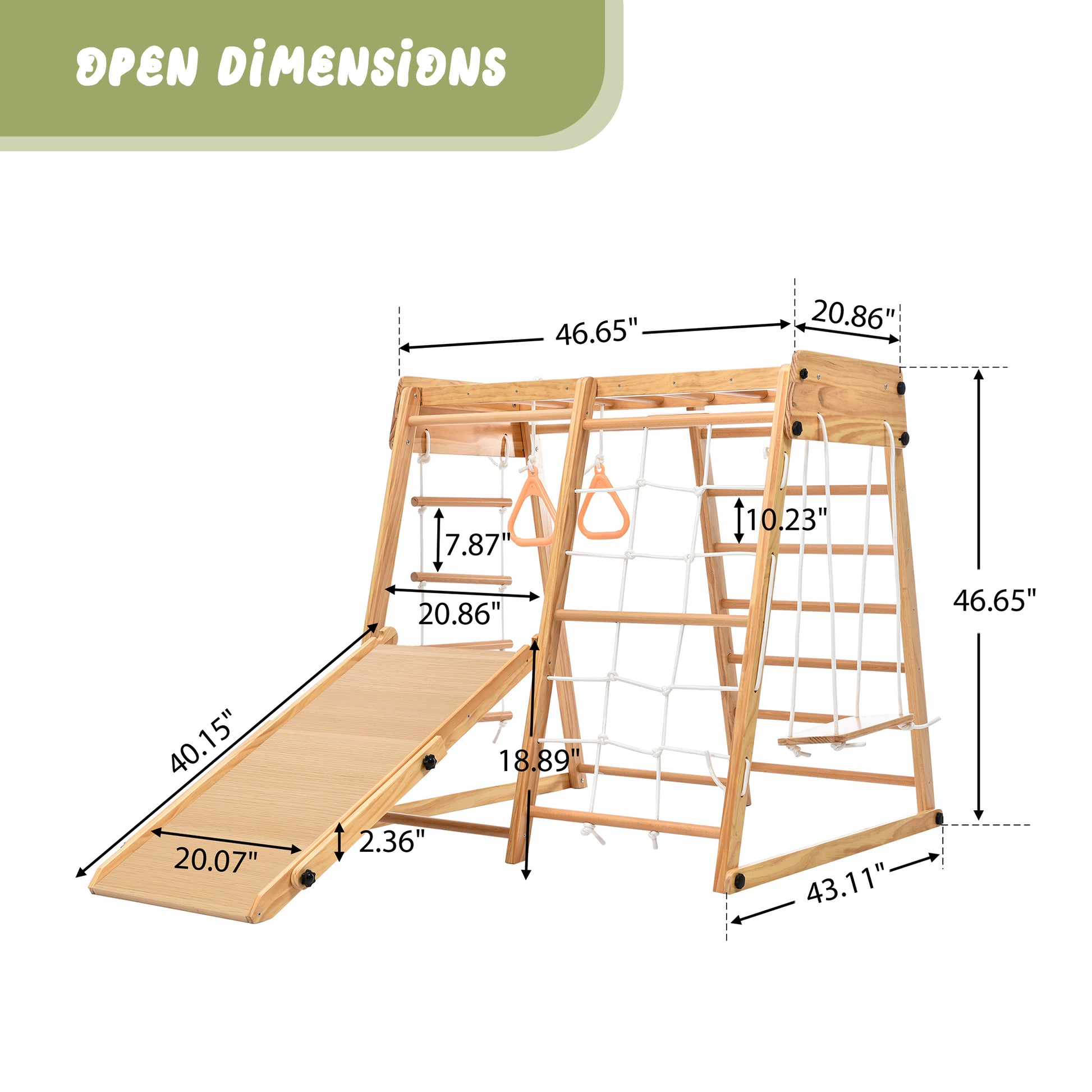 Wooden Indoor Kids Playground Jungle Gym With Slide And Play Table, Toddlers Wooden Climber 8 In 1 Slide Playset, Wooden Rock Climbing Ladder With Rope Wall, Swing Rings, Monkey Bars And Swing Natural Wood Wood