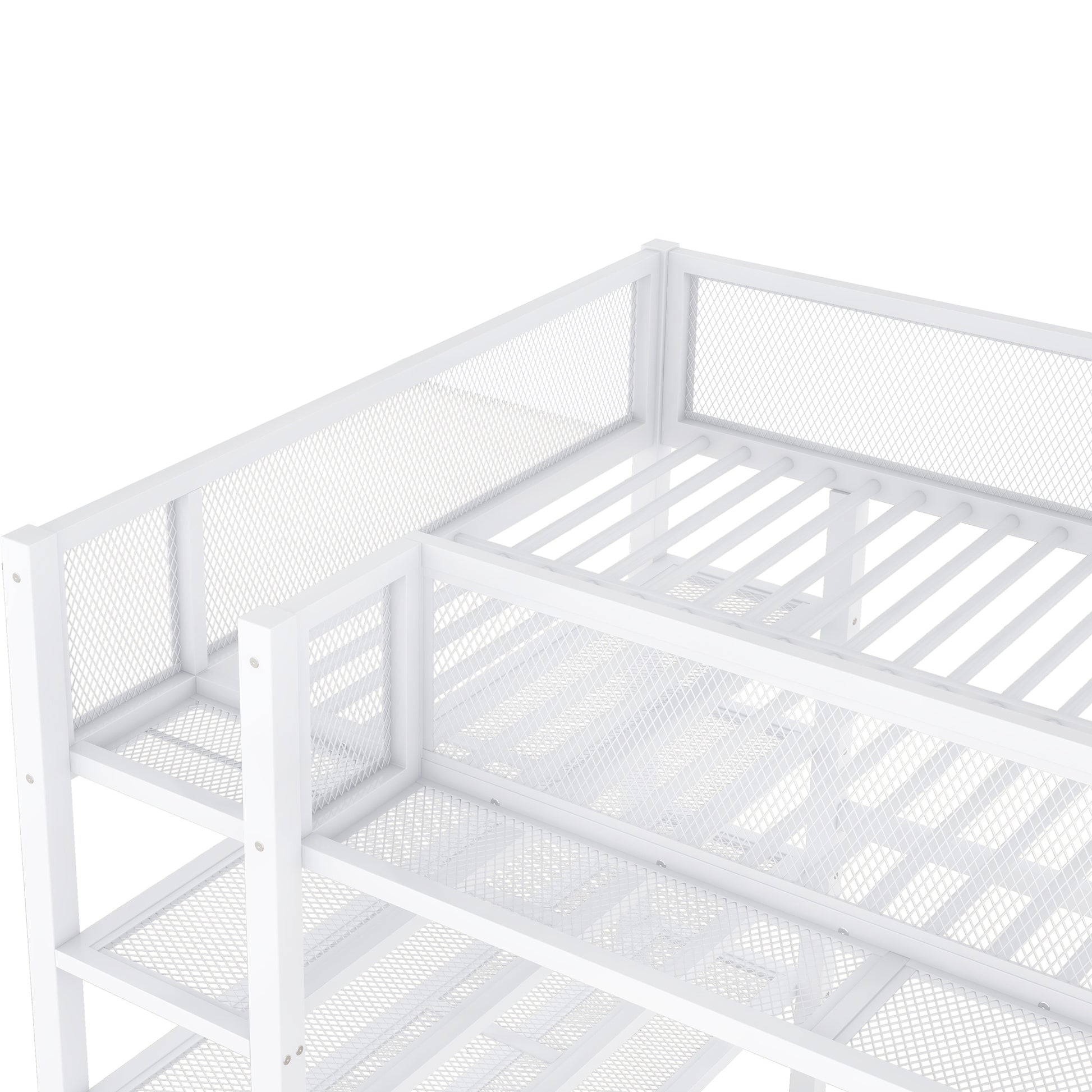 Full Size Metal Loft Bed With 4 Tier Shelves And Storage, White Full White Metal