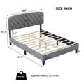 Queen Size Adjustable Headboard With Fine Linen Upholstery And Button Tufting For Bedroom, Wave Top Light Grey Light Grey Wood