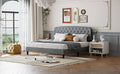 King Size Adjustable Headboard With Fine Linen Upholstery And Button Tufting For Bedroom, Wave Top Light Grey Light Grey Wood