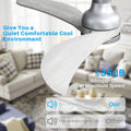 52 Inch Modern Ceiling Fan With 3 Color Dimmable Solid Wood Blades Remote Control Reversible Dc Motor For Bedroom Silver Metal & Wood