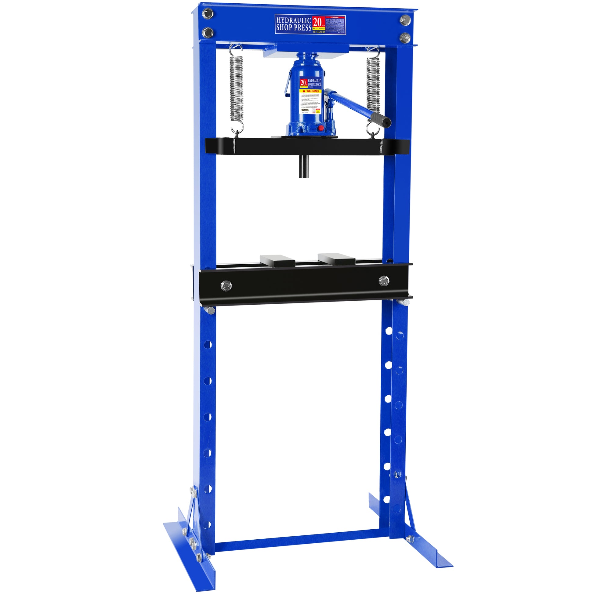 Hydraulic Shop Floor Press 20 Ton Steel H Frame Shop Press With Steel Plates Adjustable Working Table, Floor Stand Jack For Gears And Bearings Blue Steel