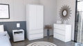 Beloit 3 Piece Bedroom Set, Nightstand Dresser Armoire, White White Particle Board Engineered Wood
