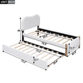 Twin Size Upholstered Platform Bed With Wood Supporting Feet And Twin Size Trundle, White Box Spring Not Required Twin White Wood Bedroom Bed Frame Upholstered