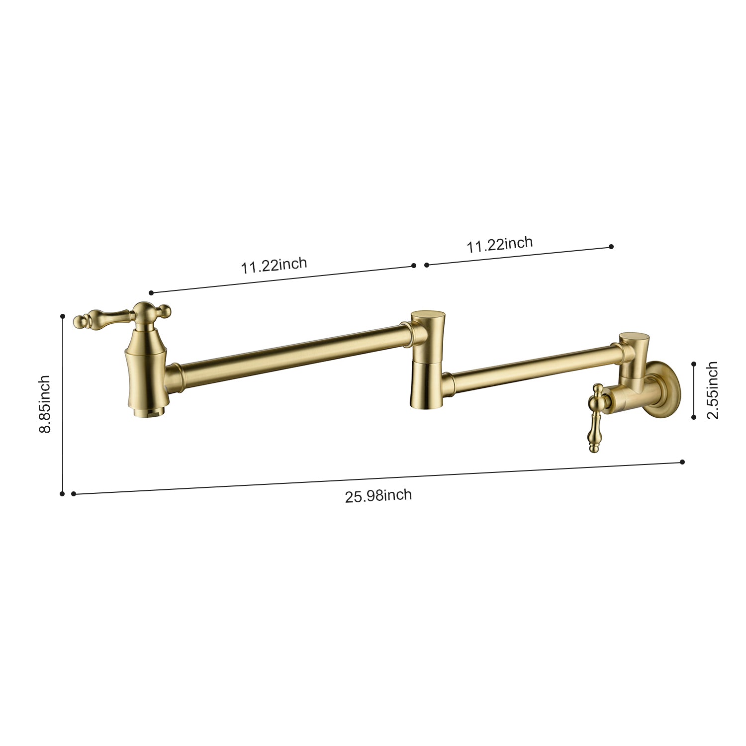 Wall Mount Folding Kitchen Pot Filler Faucet Brushed Gold Brass