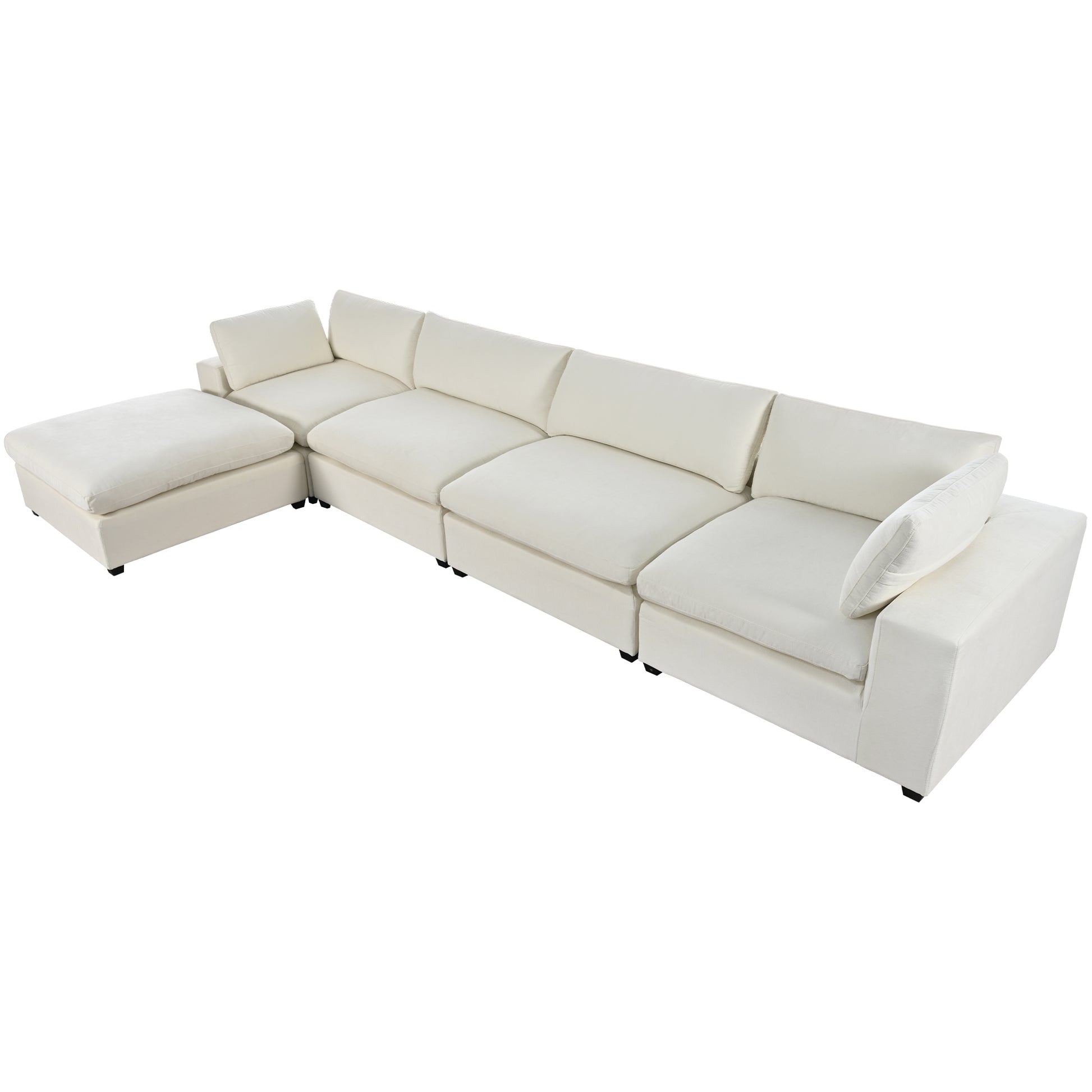 Upholstered Oversize Modular Sofa With Removable Ottoman,Sectional Sofa For Living Room Apartment 5 Seater Beige Polyester 5 Seat